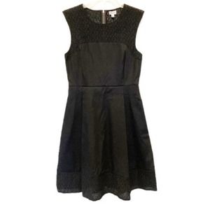 𝅺hatley Dress Black Eyelet Mini Fit Flare Scoop‎ Neck Back Zip Stretch Classic